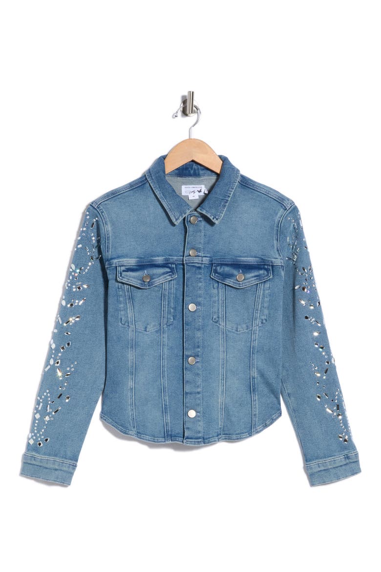 Fitted Embellished Trucker Jacket, Main, color, INDIGO1089