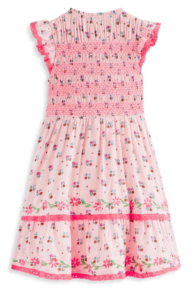 Kids' Smocked Bodice Lace Trim Tiered Cotton Dress, Alternate, color, CHALK PINK DAISY CHAIN