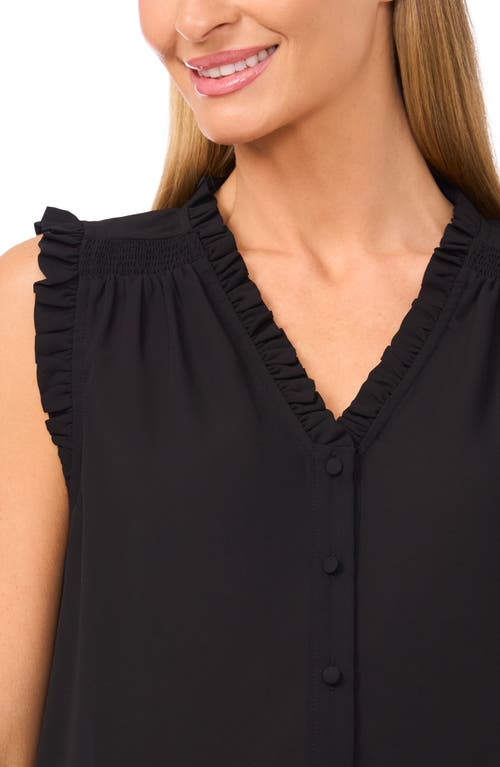 Cece Frill Detail Sleeveless Georgette Top In Black