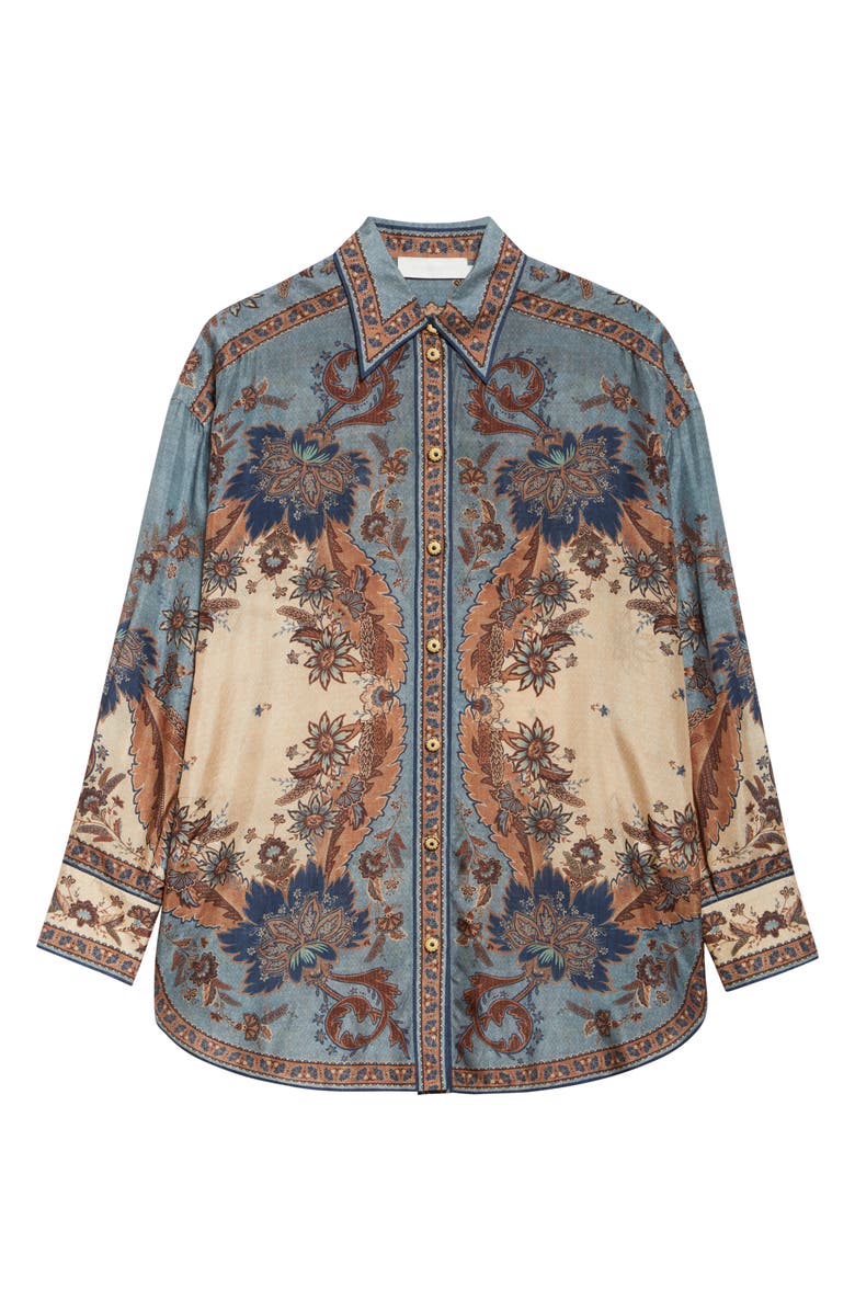 Zimmermann Ascension Silk Habutai Button-Up Shirt, Alternate, color, Blue/ Cream Indienne Floral