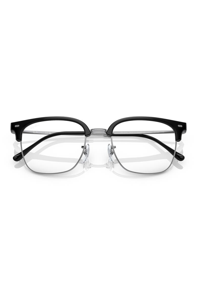 New Clubmaster 51mm Square Optical Glasses, Alternate, color, BLACK SILVER