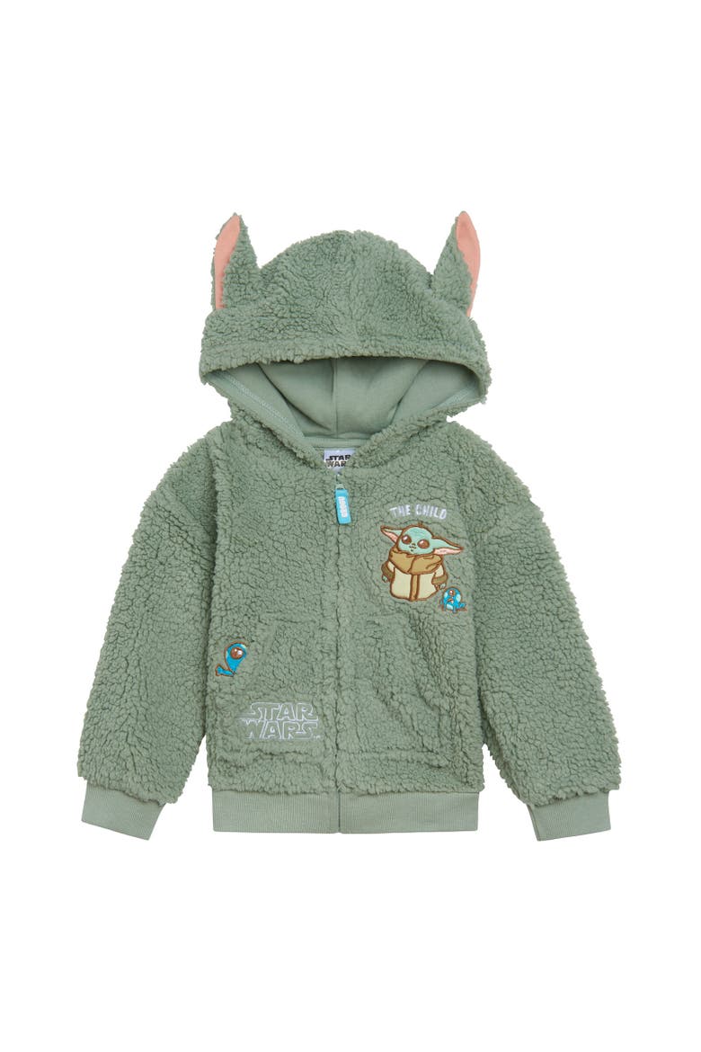 Baby Yoda The Mandalorian Faux Shearling Hoodie, Main, color, Green