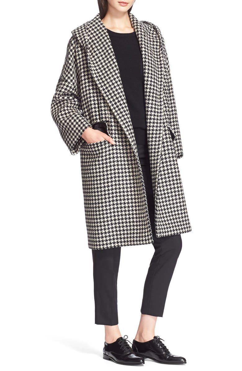 Max Mara 'Palchi' Houndstooth Print Wool & Cashmere Hooded Coat, Alternate, color, 
