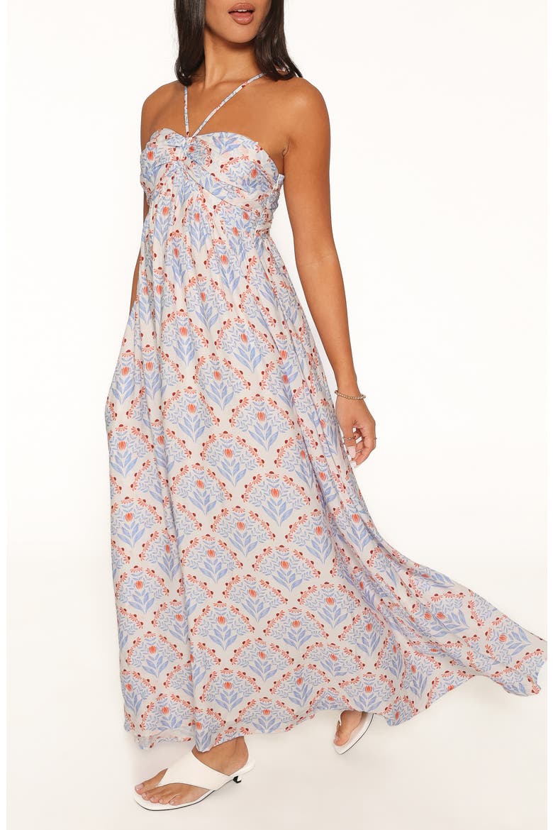 Cascade Halter Neck Maxi Dress, Alternate, color, CREAM BLUE