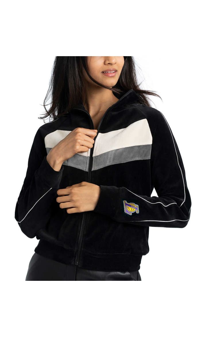 Women's Lusso Black Los Angeles Lakers Nixie Colorblock Chevron Raglan Full-Zip Track Jacket, Alternate, color, Black