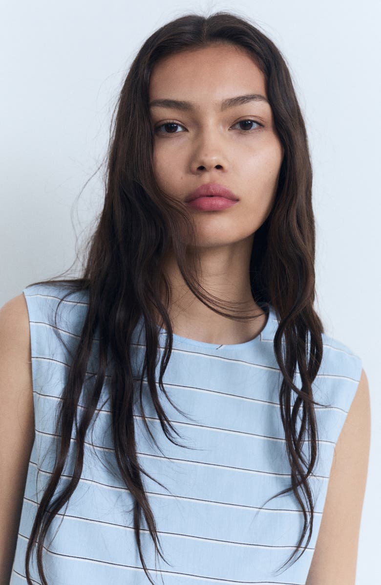 MANGO Striped Cotton Top, Alternate, color, Sky Blue