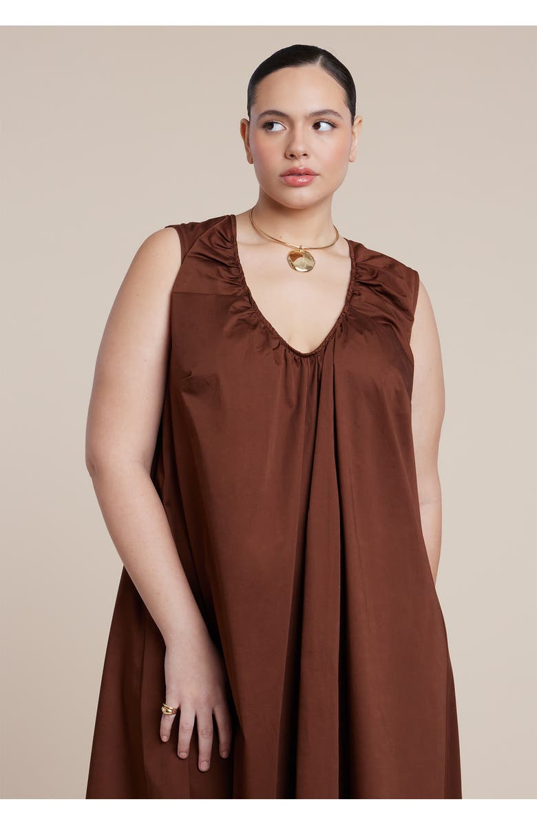 ELOQUII Shirred Neckline Tank Dress, Alternate, color, Downtown Brown