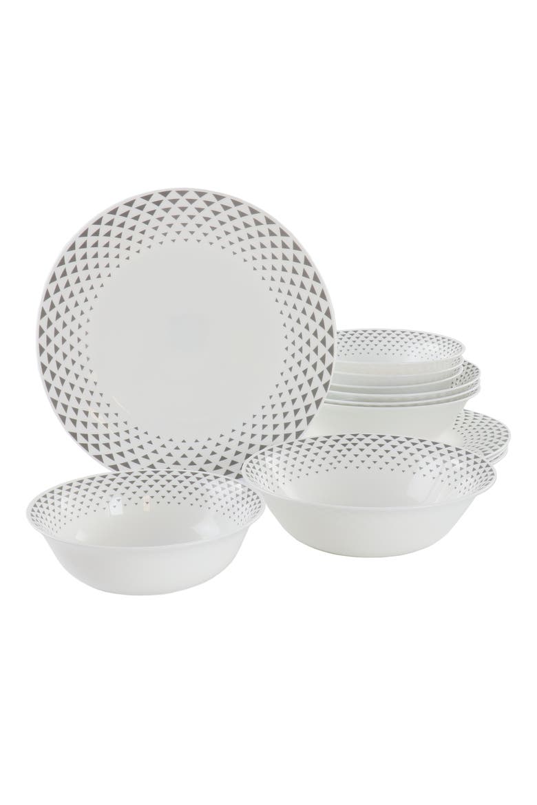 Cane Peak 12 Piece Opal Glass Dinnerware Set, Main, color, White