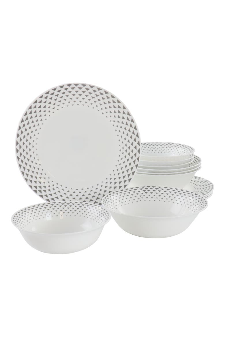 Ultra By Gibson Cane Peak 12 Piece Opal Glass Dinnerware Set, Main, color, White