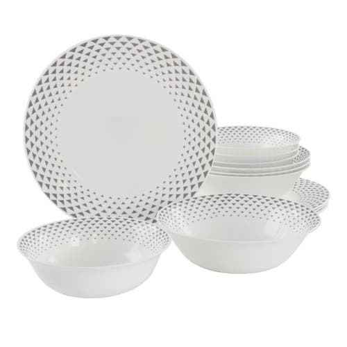 Ultra By Gibson Cane Peak 12 Piece Opal Glass Dinnerware Set In White