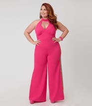 Smak Parlour Plus Size Sashed Sleeveless Halter Glamour Goddess Jumpsuit