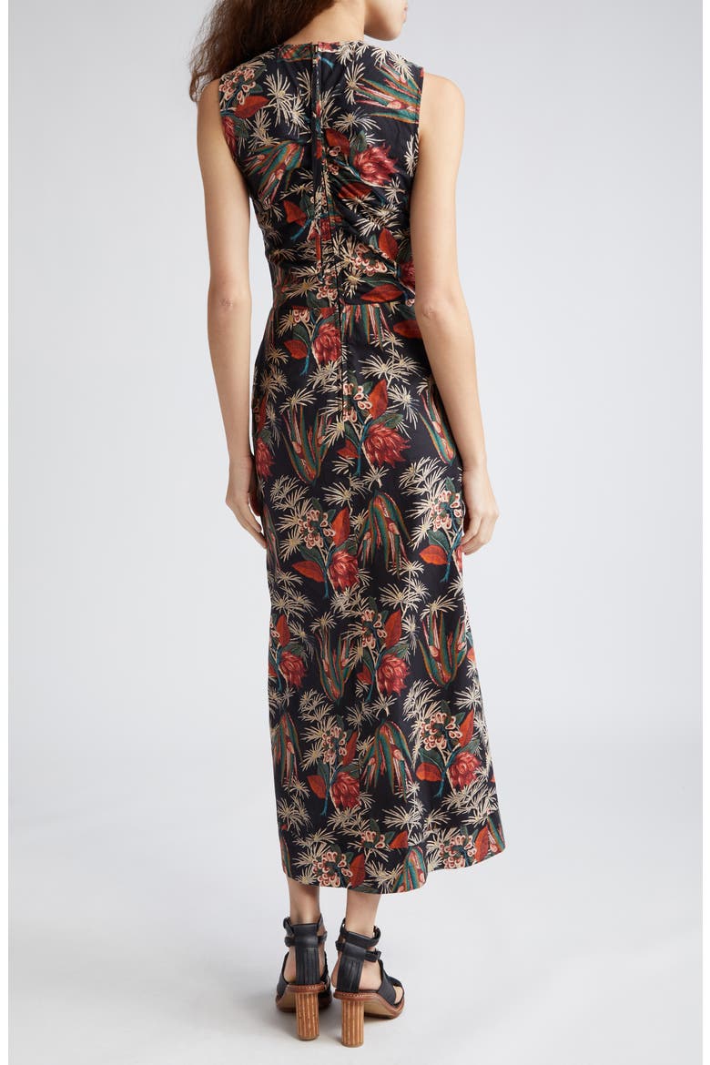 Edlyn Floral Ruffle Detail Cotton Midi Dress, Alternate, color, ANTHURIUM
