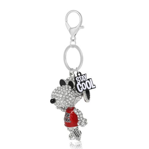 Peanuts Snoopy 'joe Cool' Crystal Keychain With Stay Cool Tag, Silver‑tone In Metallic