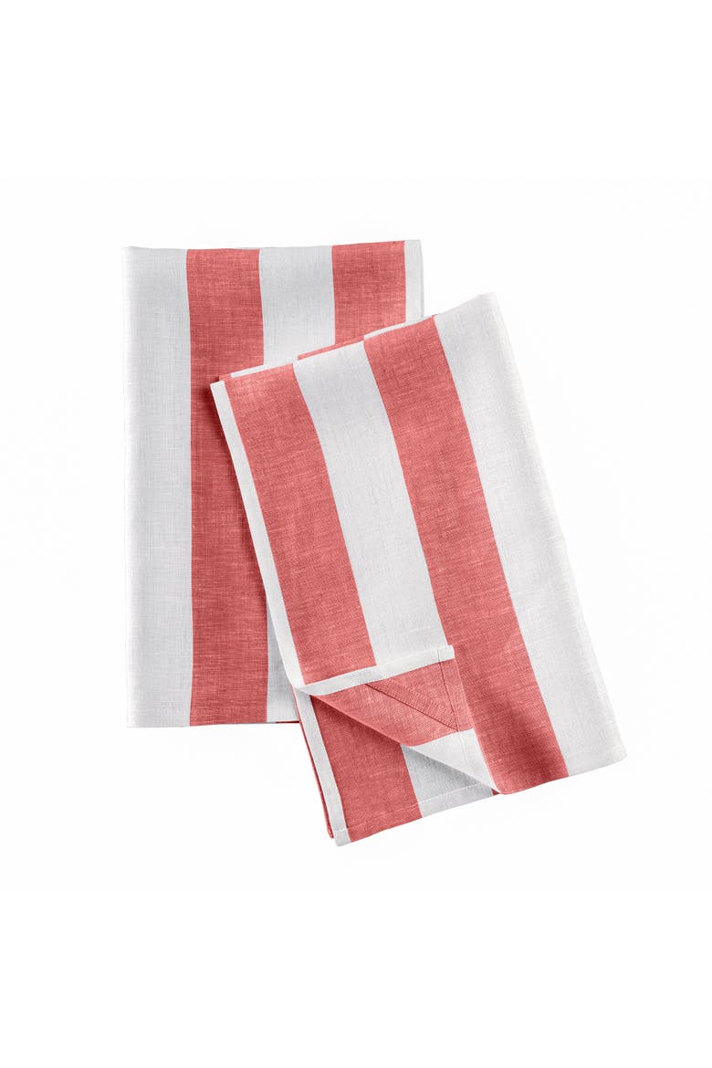 Linen Kitchen Towels Set of 2, 17 x 26" - Cabana Stripe, Alternate, color, Red and White