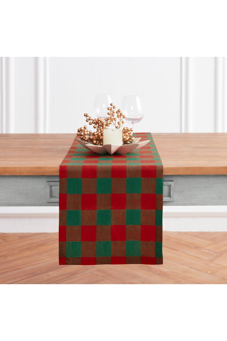 Linen Table Runner - Buffalo Check, Alternate, color, Red and Green