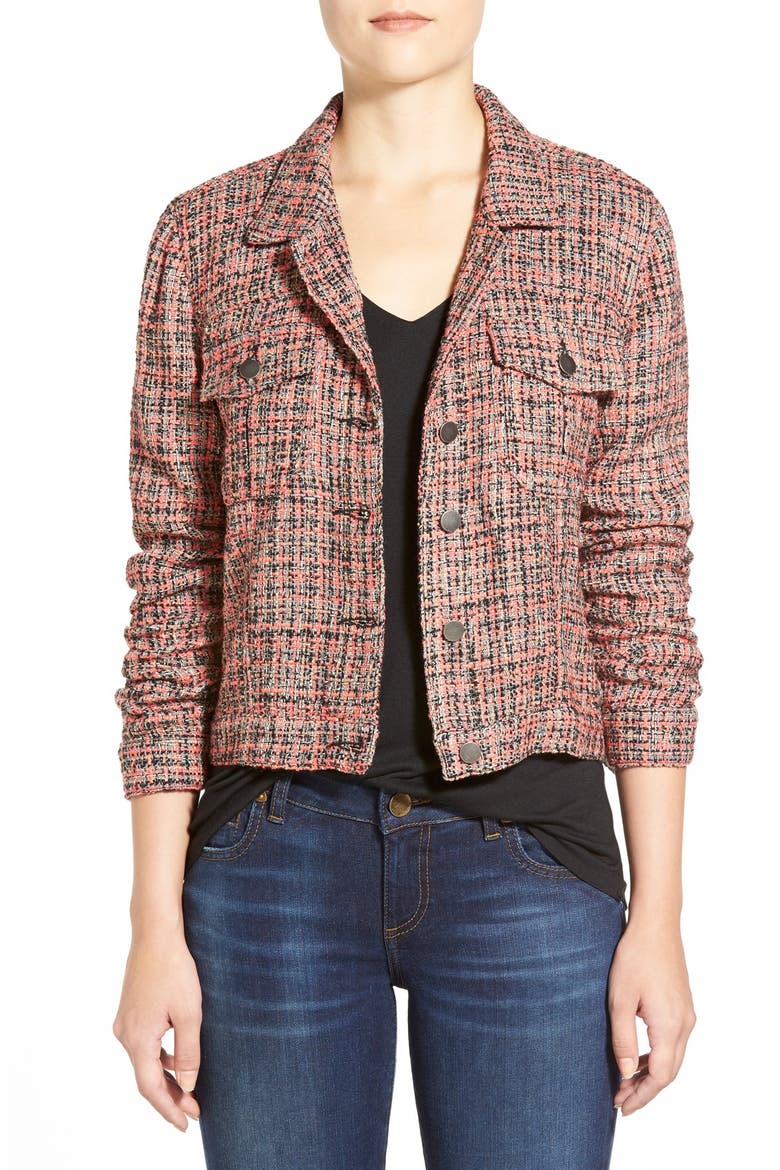 'Brigette' Crop Tweed Jacket, Alternate, color, MELON