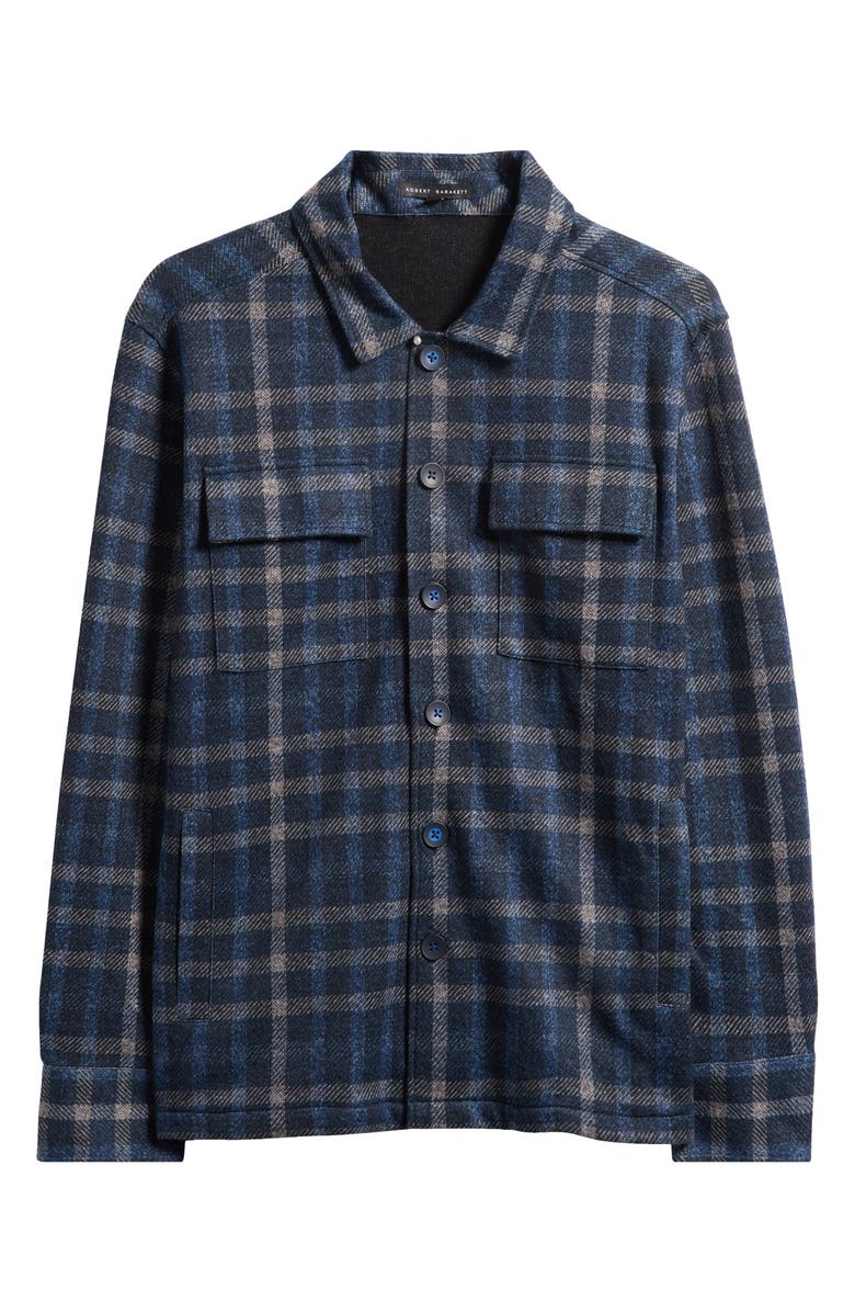 Robert Barakett Emory Plaid Knit Flannel Button-Up Shirt Jacket, Alternate, color, Denim