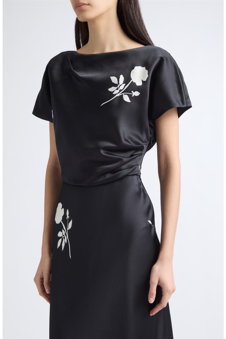 Floral Satin Gown, Alternate, color, BLACK MULTI