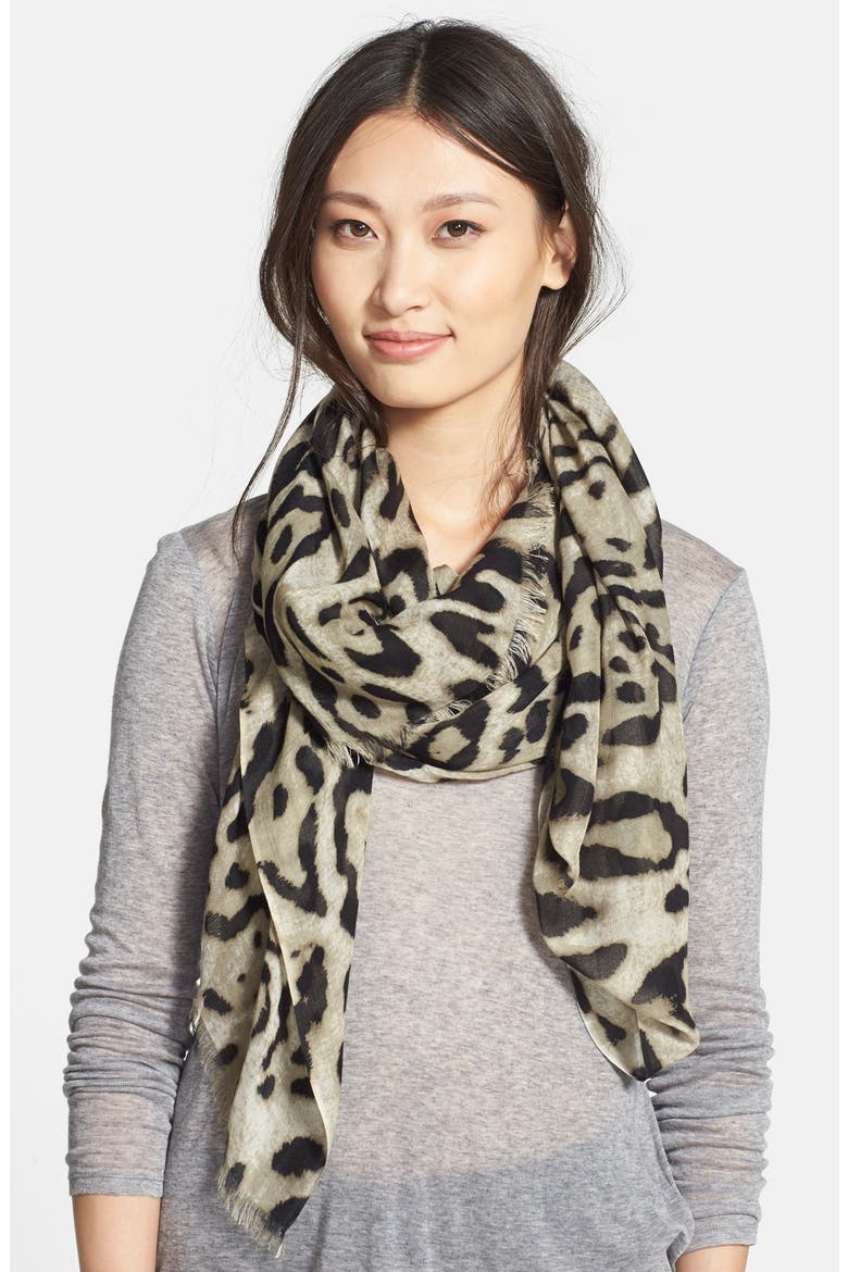 Leopard Print Scarf, Main, color, LIGHT TAUPE