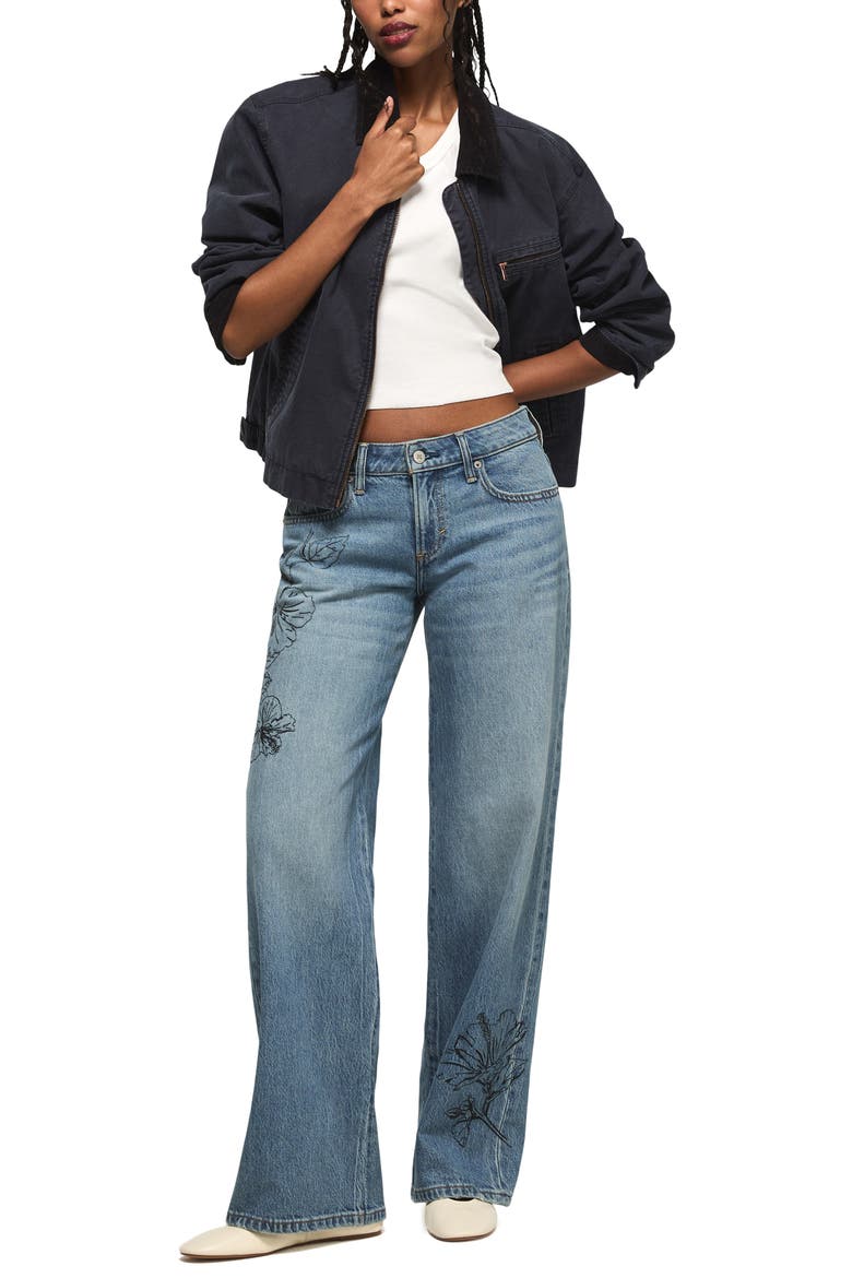 Floral Embroidered Baggy Wide Leg Jeans, Alternate, color, ISLAND TIME WASH