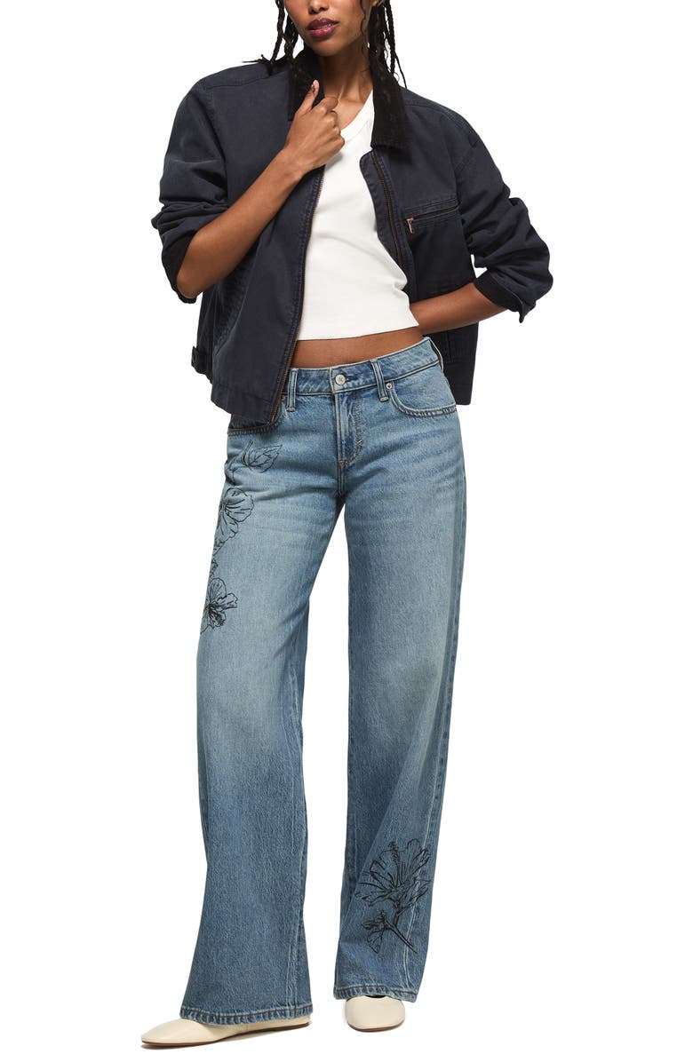 Lucky Brand Floral Embroidered Baggy Wide Leg Jeans, Alternate, color, Island Time Wash