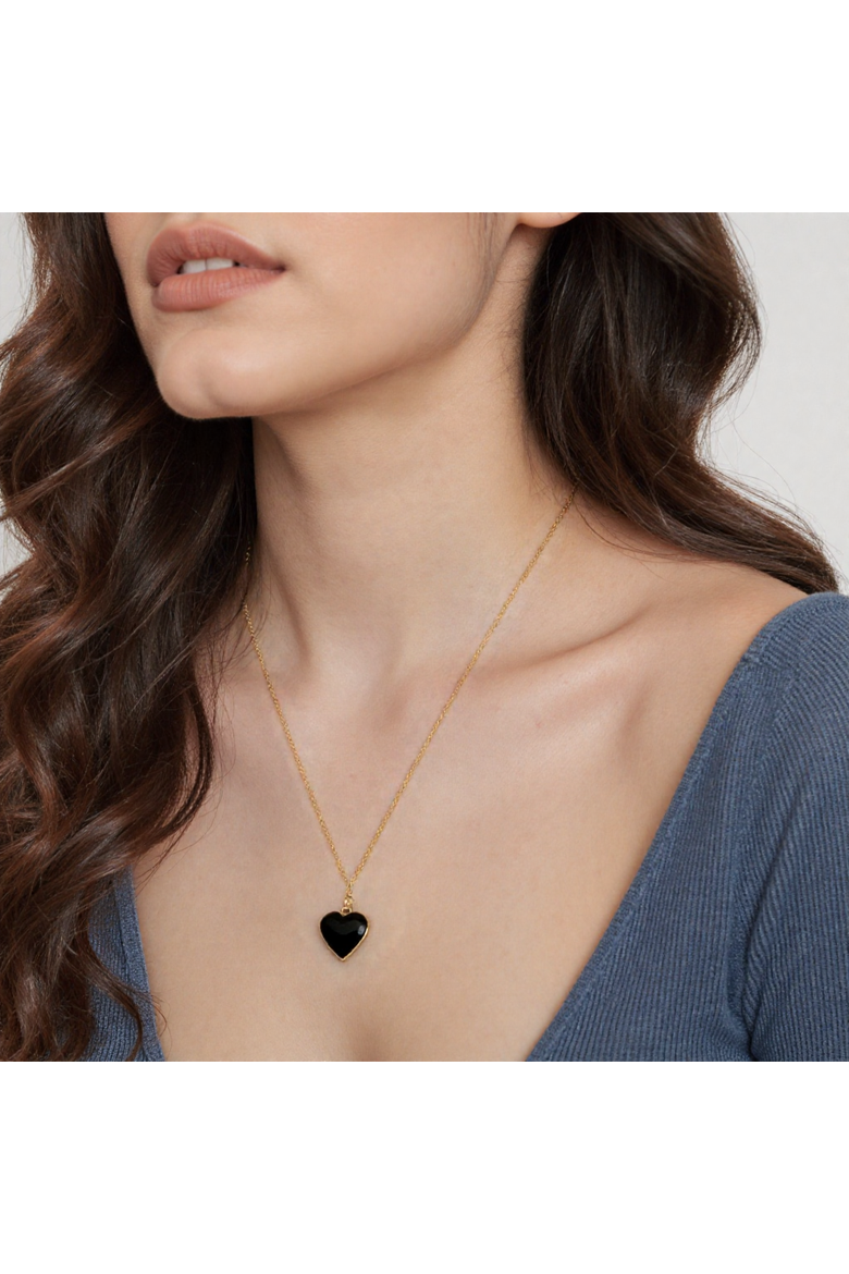 Single Hearted Girl Heart Necklace, Alternate, color, Black