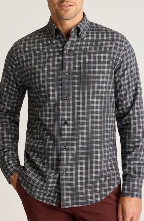 Everyday Outline Check Lightweight Cotton Stretch Flannel Button-Down Shirt