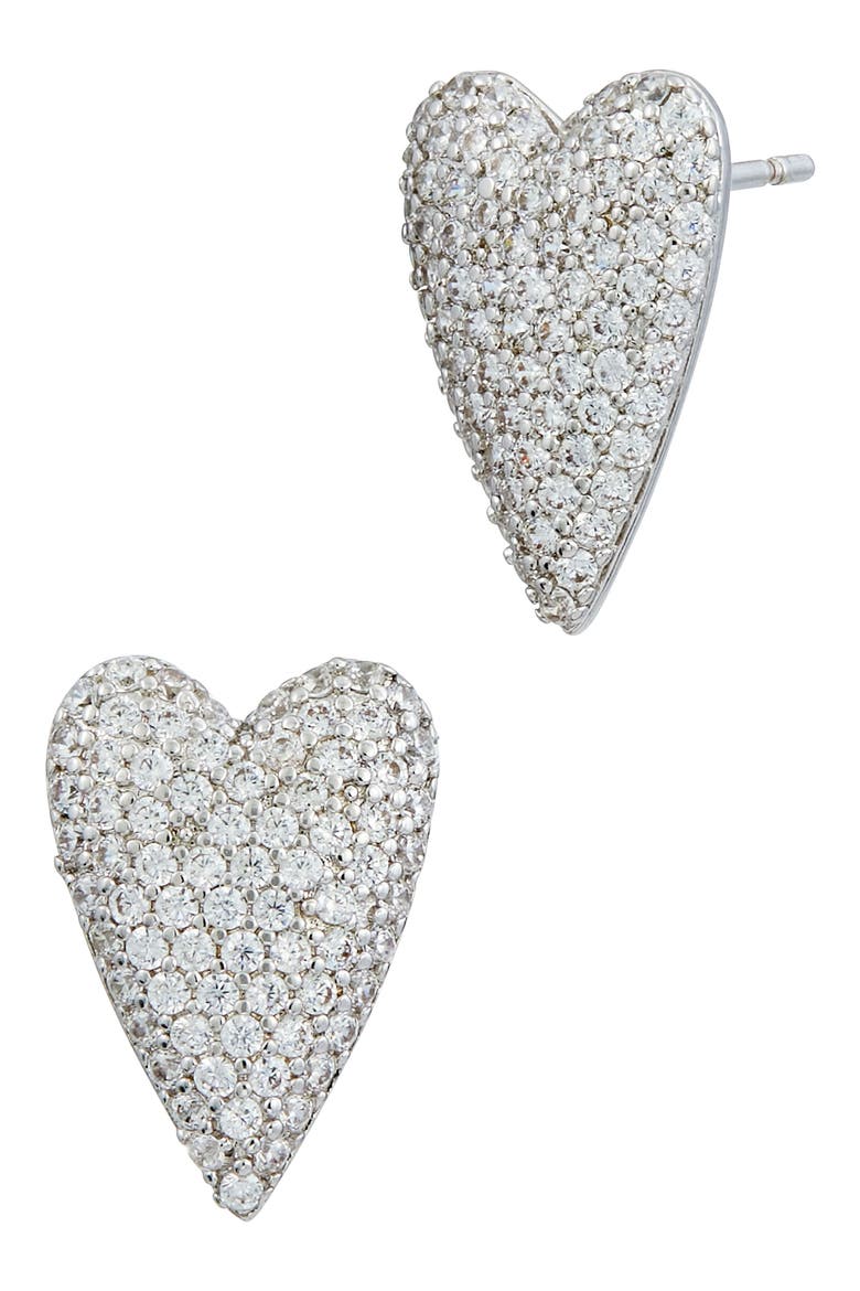 CZ Pavé Heart Stud Earrings, Main, color, WHITE