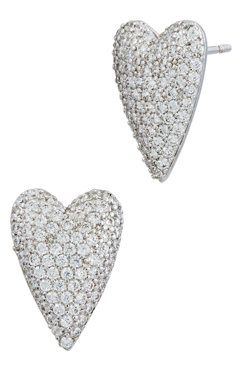 SAVVY CIE JEWELS CZ Pavé Heart Stud Earrings, Main, color, Silver