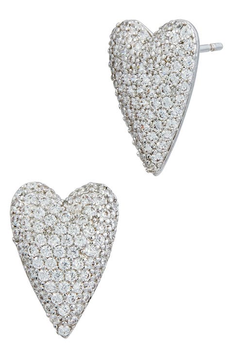 CZ Pavé Heart Stud Earrings