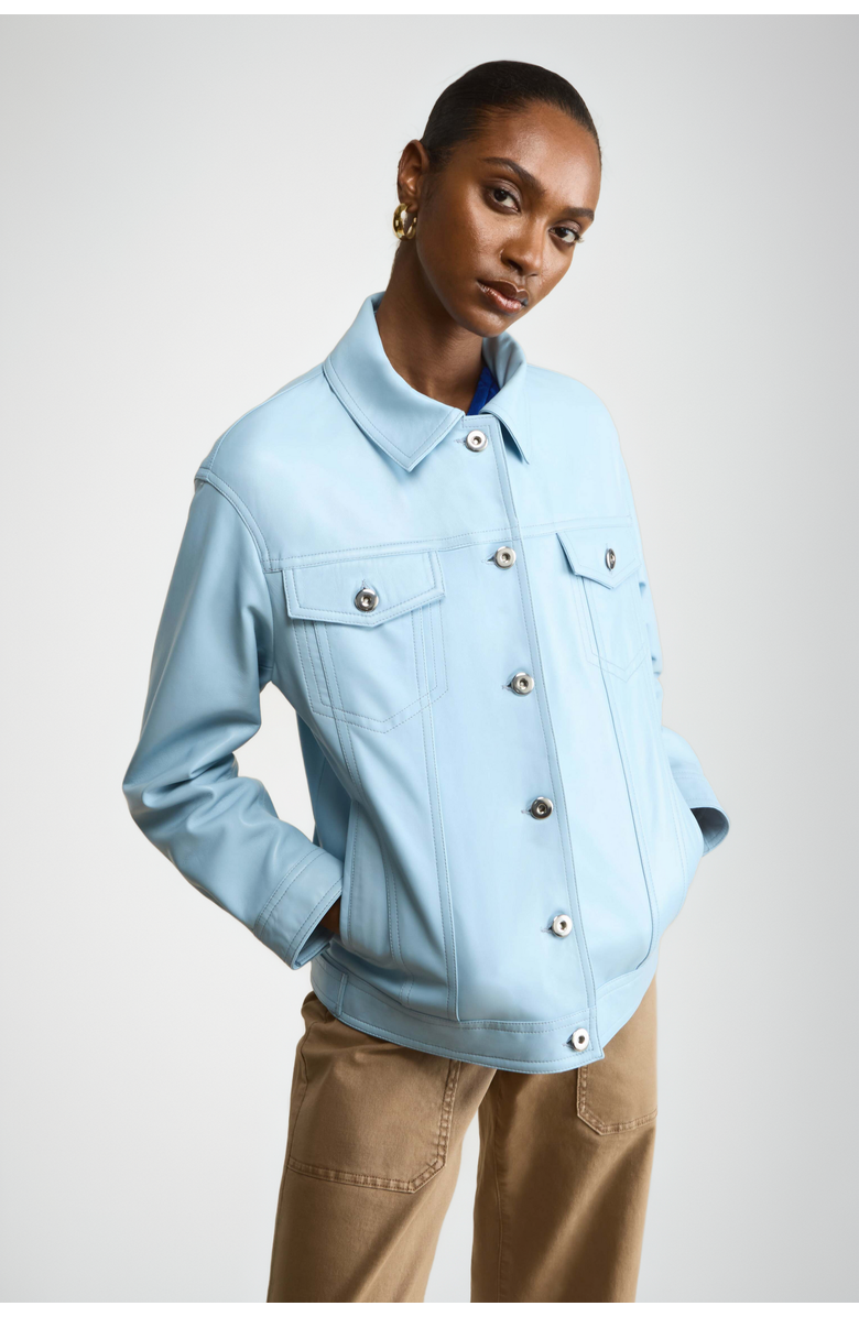 Furniq UK Bobbie Leather Shirt Jacket, Main, color, Blue