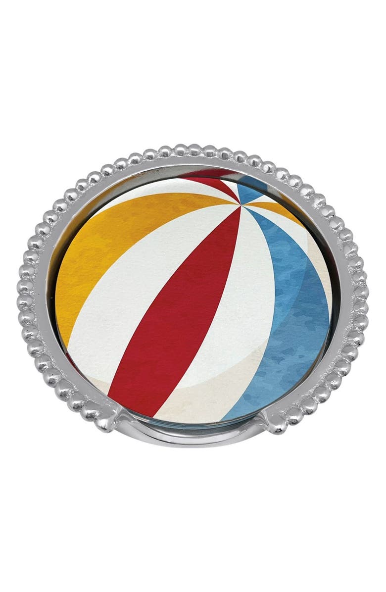 Mariposa Beach Ball & Stripes Beaded Coaster Set, Alternate, color, Silver