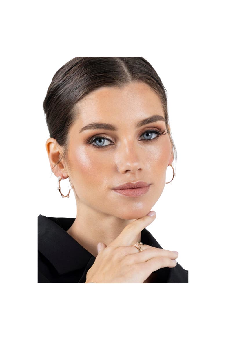Waterproof Pearl Beads Round Half Hoop Earring, Alternate, color, Rose Gold