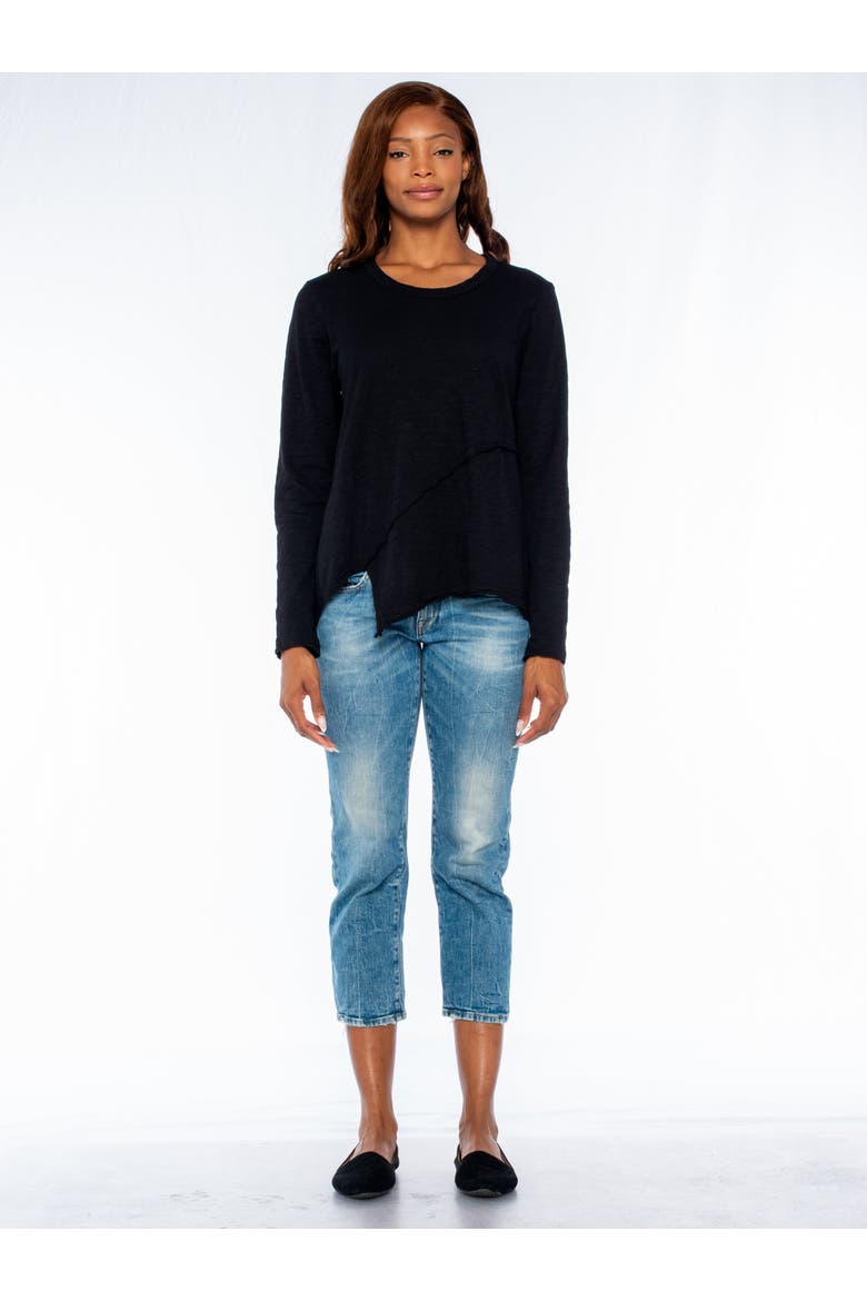 Crew Long Sleeve Easy Crossover Raw Hem Top, Alternate, color, Grey Heather
