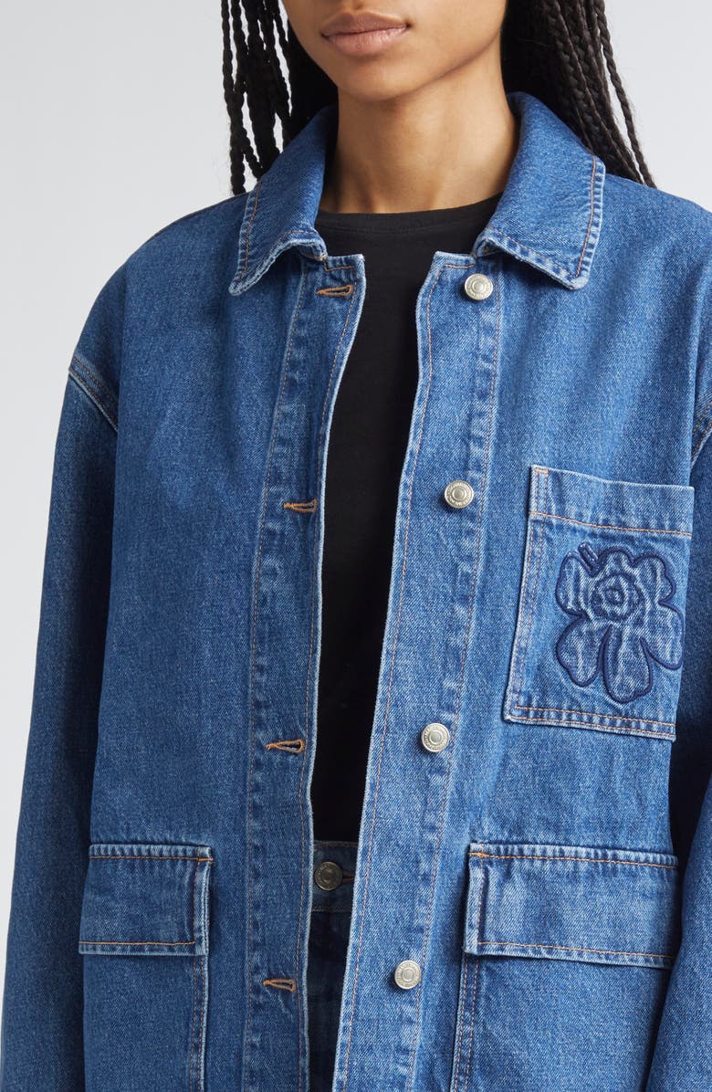 Marimekko Maridenim Poweri Unikko Denim Jacket, Alternate, color, Worn Indigo