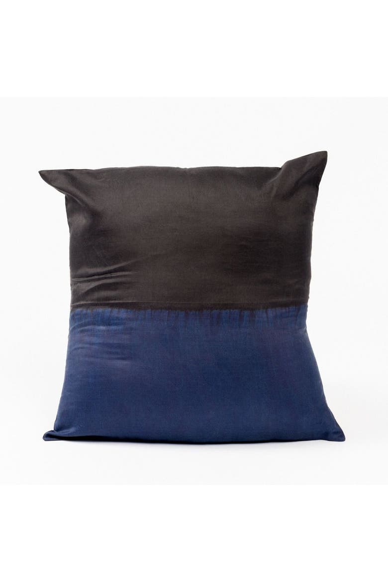 Aakar Mor Black and Indigo Color Block Mulberry Silk Pillow - Cover Only, Main, color, Black Indigo