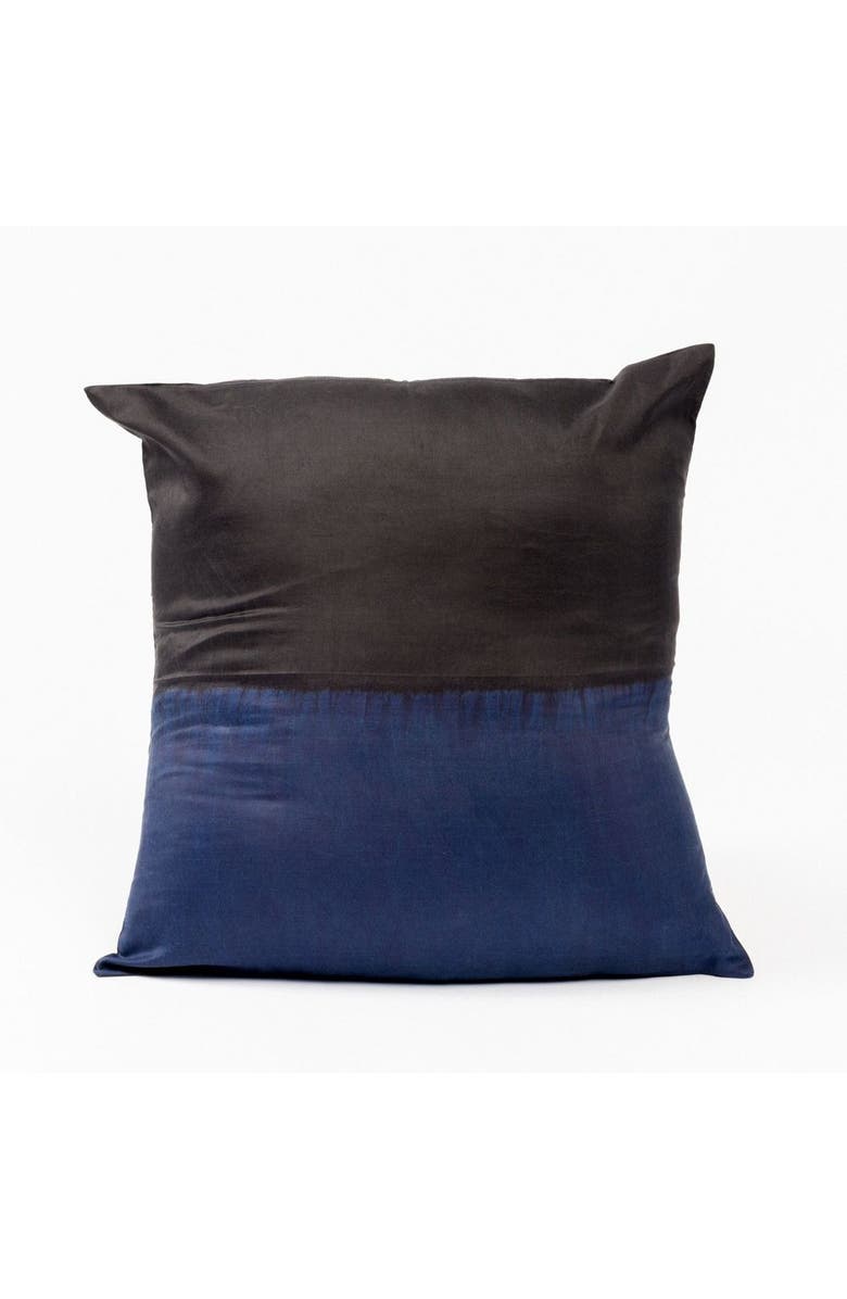 Studio Variously Aakar Mor Black and Indigo Color Block Mulberry Silk Pillow - Cover + Insert, Main, color, Black / Indigo