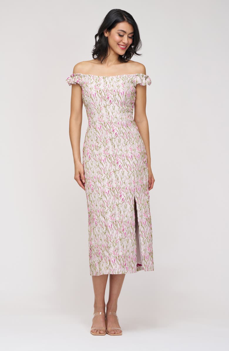 JS Collections Adalyn Floral Embroidered Off the Shoulder Cocktail Dress, Alternate, color, Ivory/ Pink Multi