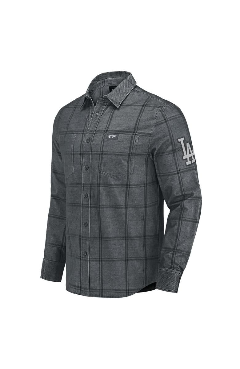 Darius Rucker Collection by Fanatics Men's Darius Rucker Collection by Fanatics Gray Los Angeles Dodgers Thin Wale Corduroy Plaid Button Up Shirt, Alternate, color, Gray