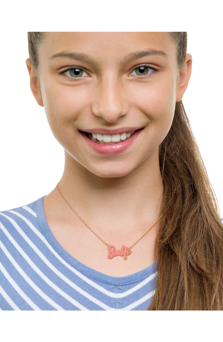 Barbie 18k Yellow Gold Flash-Plated Necklace, 16"+2", Alternate, color, Pink, Gold-Tone