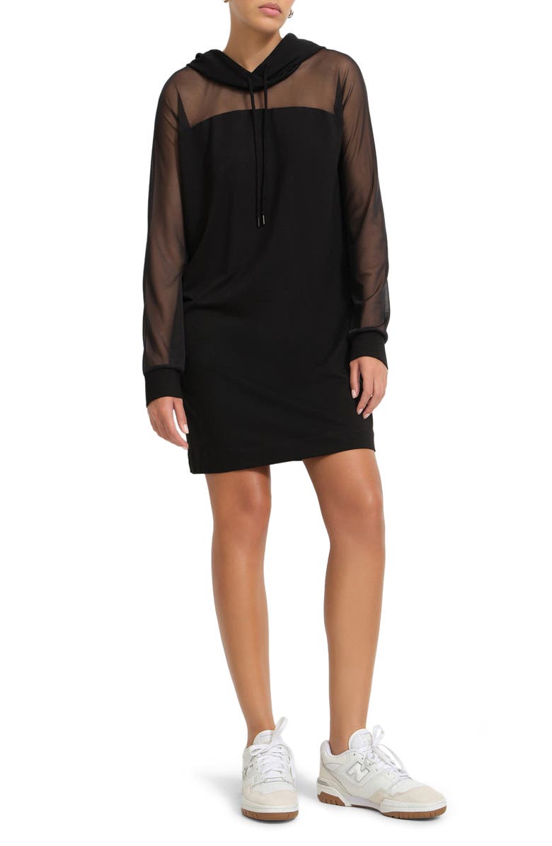 Marcella Park Hooded Sweatshirt Dress, Main, color, Black
