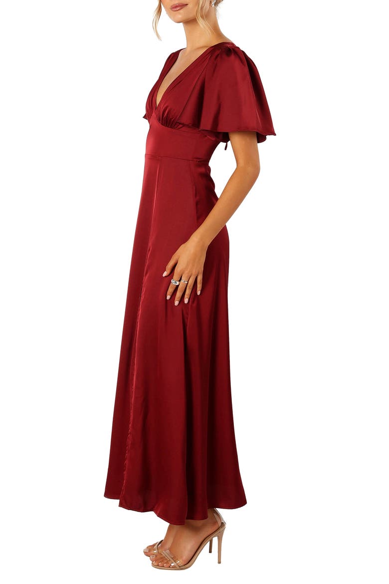 Casper Flutter Sleeve Satin Dress, Alternate, color, WINE
