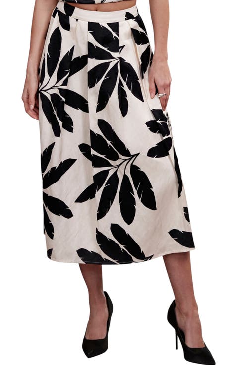 Neutral Palm Print Midi Skirt