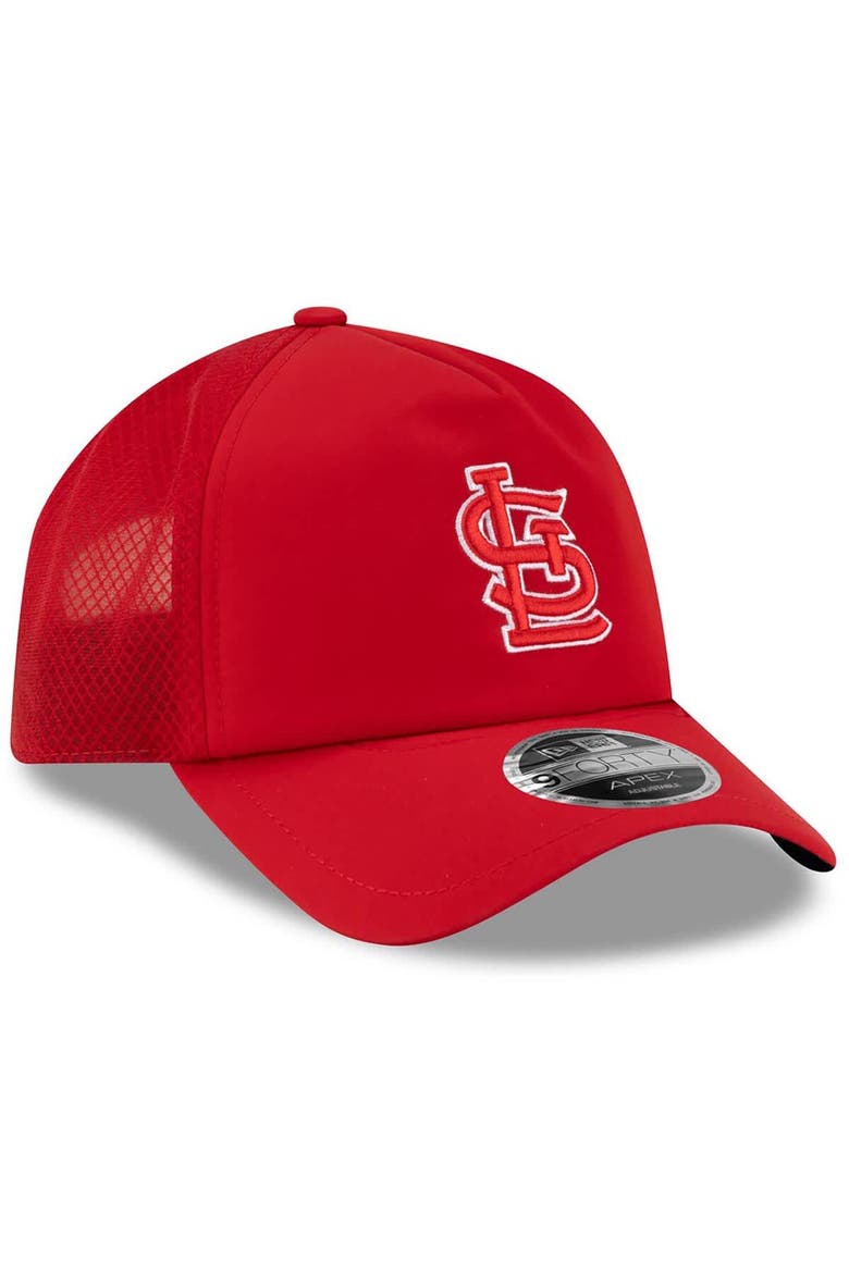 Men's New Era Red St. Louis Cardinals 2026 Batting Practice Apex 9FORTY Adjustable Trucker Hat, Alternate, color, Red