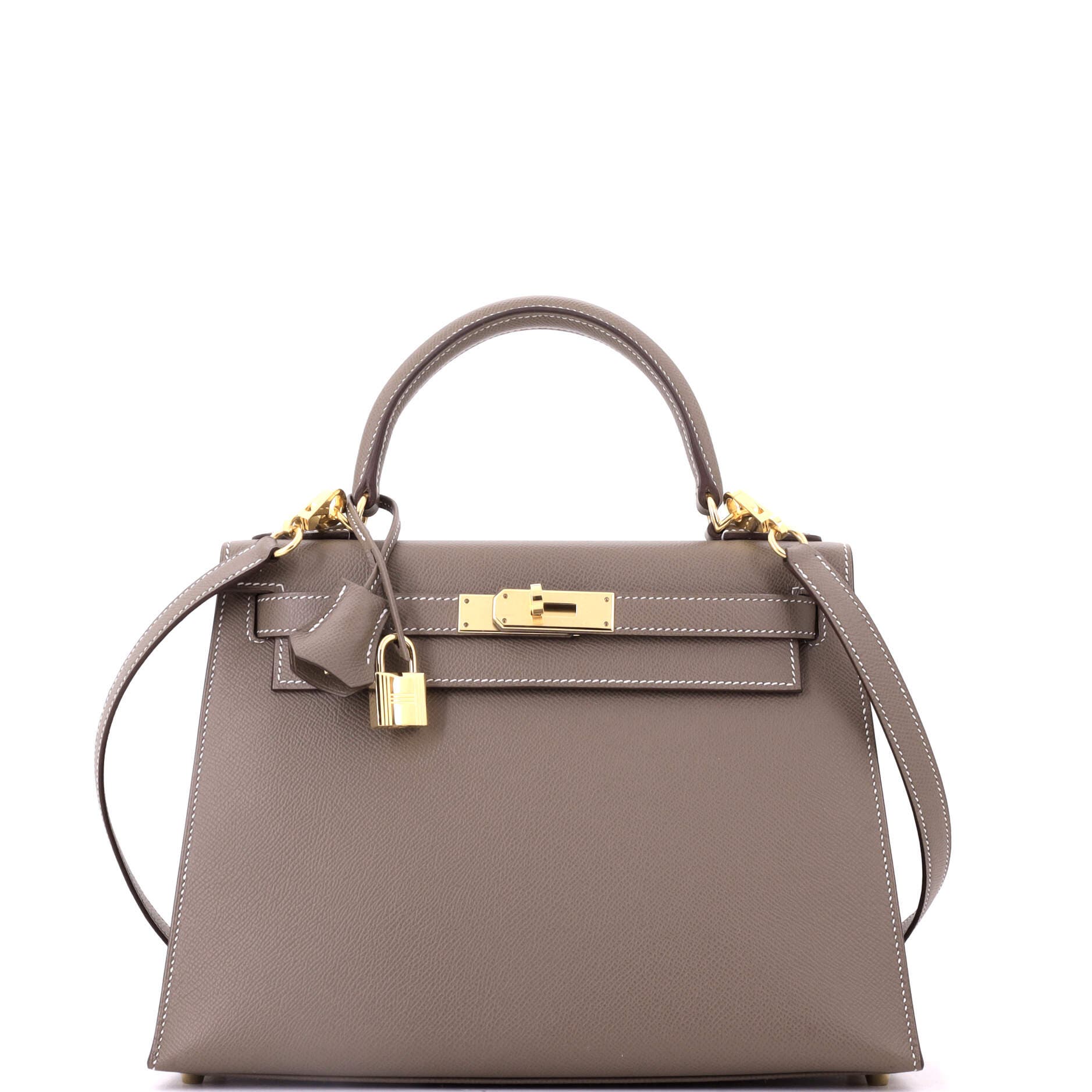 Pre-Owned Hermes Kelly Handbag Grey Epsom with Gold Hardware 28, Main, color, Etoupe