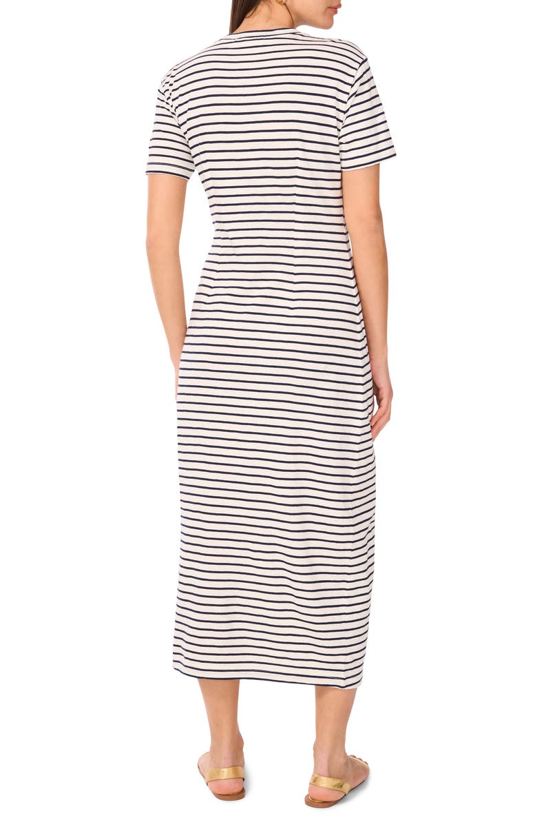 Two by Vince Camuto Stripe Pleated Side Cotton T-Shirt Dress, Alternate, color, Classic Navy
