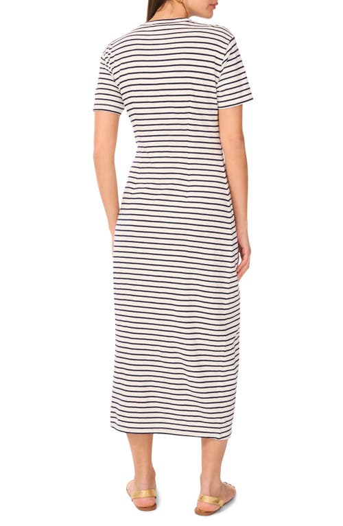 Two By Vince Camuto Stripe Pleated Side Cotton T-shirt Dress In Classic Navy