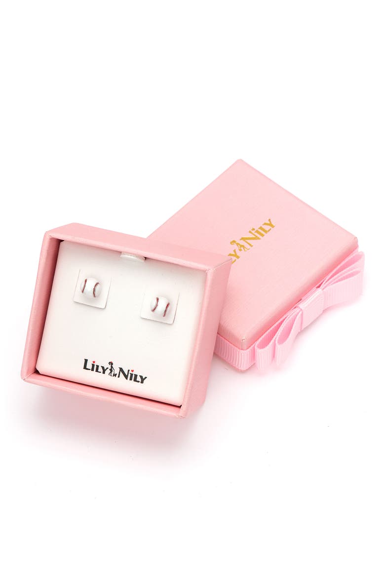 Kids' 3D Baseball Enamel Stud Earrings, Alternate, color, WHITE