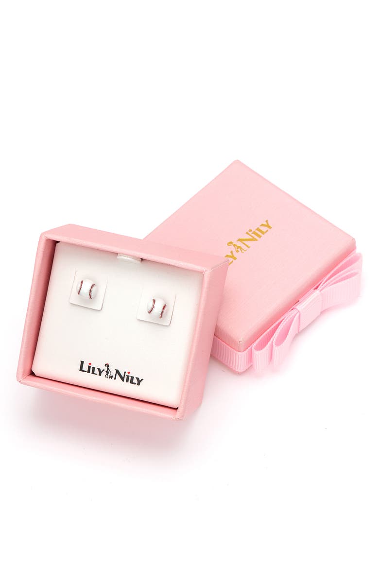 Lily Nily Kids' 3D Baseball Enamel Stud Earrings, Alternate, color, White