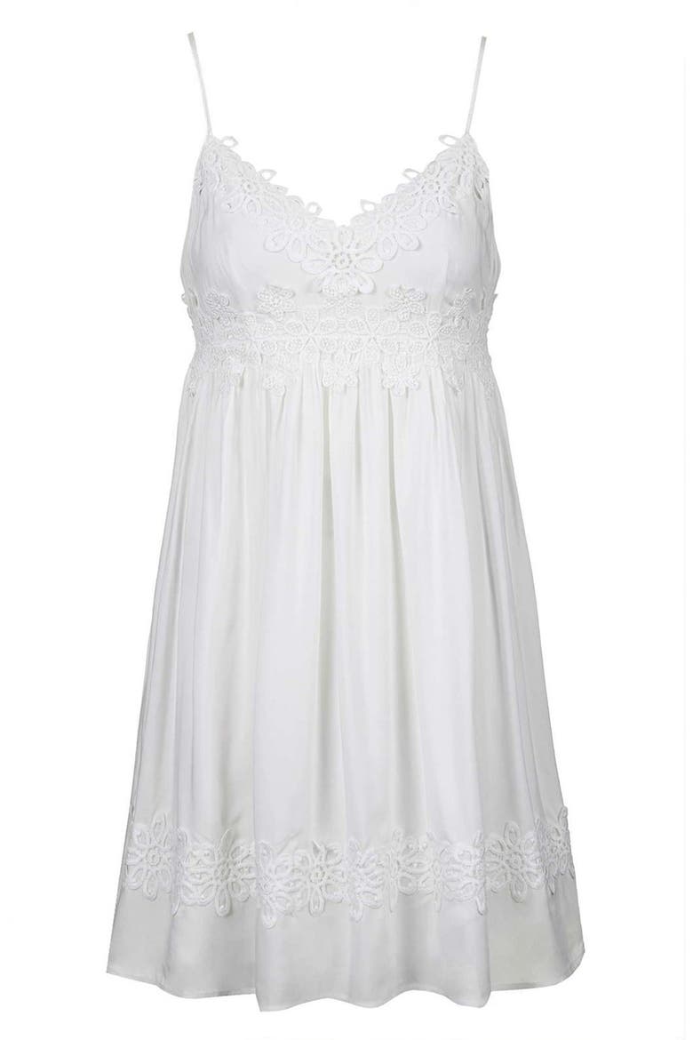 Strappy Appliqué Babydoll Dress, Alternate, color, WHITE